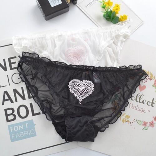 SP&CITY Simple Sexy Ruffles Lace Underwear Pink Heart Embroidered Hollow Out Panties Women Seamless Briefs Transparent Lingerie