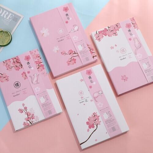 Yisuremia 2021 Kawaii Sakura Notebook Grids Line Dot Weekly Monthly Planner Diary Journal Agenda Notepad Pink School Stationery