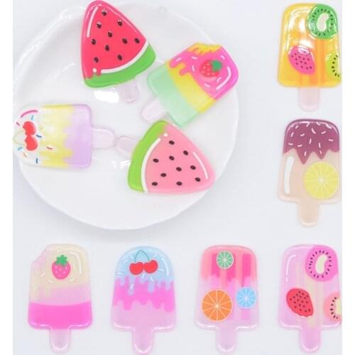 10Pcs 25*36mm Sweet Ice Cream Resin Furit Cake Print Acrylic Sheet Pattern DIY Baby Headwear Hair Clips Bow Ornament Accessories