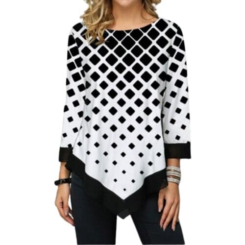 Womens T-shirts Autumn Long Sleeve O-neck Geometric Print T-shirt Womens Clothing Streetwear Spring Shirt White Black Tops
