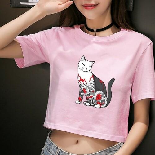 2020 New Fashion Aesthetic Printing Womens T-shirts Personality T-shirt Cat Art Summer Thin Section White Shirt Female Clothing