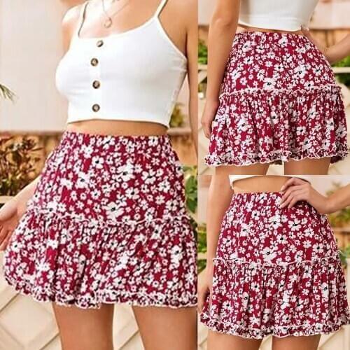 Sagace small foreign style high waist slim temperament short skirt women floral print high waist Ruffle Skirt 2021