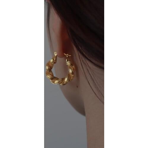 Brass With 18k Gold Big Twist Statement Earrings Women Jewelry Party T Show Gown Runway Rare Korean Japan Trendy INS Boho