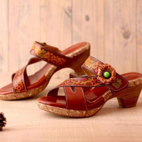 YourSeason Women Genuine Leather Slippers 2020 Summer Women Hand Painted Slides Handmade Sewing Concise Retro Shoes