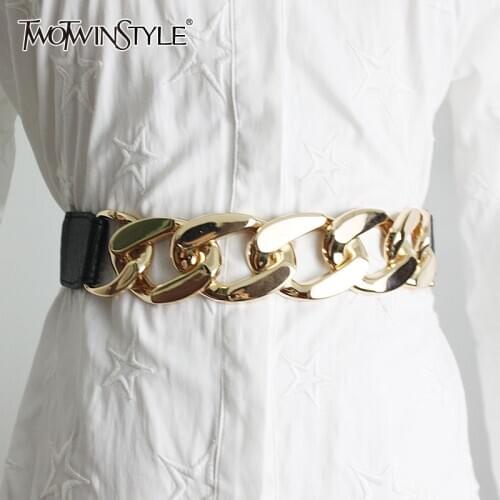 TWOTWINSTYLE Patchwork Metal Pu Leather Belt For Women Fashion New Trend Female Belts Accessories 2021