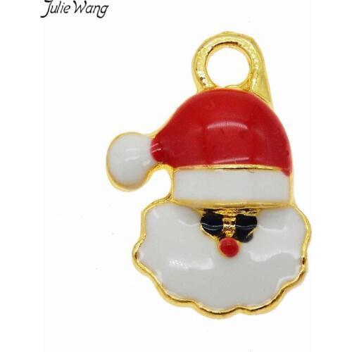 Julie Wang 10PCS Gold Alloy Enamel Santa Claus Charm Pendant Earrings Christmas Decoration Findings DIY Jewelry Making Accessory