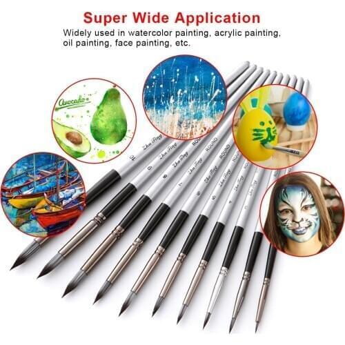 10pcs Round Pointed Tip Brushes Paint Brushes Set Kit with Nylon Hair for Artist Acrylic Aquarelle Gouache Oil Painting