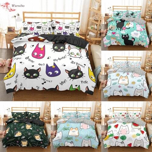 Animal Cats Single Double Bed Cover 90/135/150 Girls Kids Duvet Cover Set Comforter 2/3pcs Bedding Sets King Queen Quilt Cover
