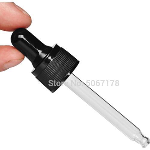50pcs/lot Plastic Black Screw Press Dropper Cover Cap with Glass Pipette For 5/10/15/20/30/50/100ml Essential Oil Bottles