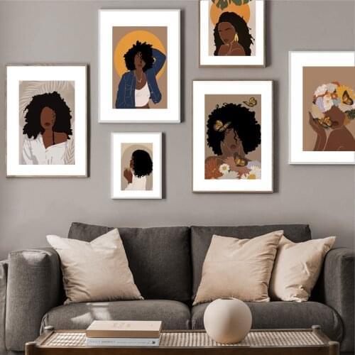 Abstract Black Girl Afro Illustration Nordic Posters And Prints African Art Canvas Painting Wall Pictures For Living Room Decor