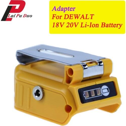 Converter Adapter with 12V 5A DC Interface and Clip For DEWALT 18V 20V Li-Ion Battery Dual USB and LED Display