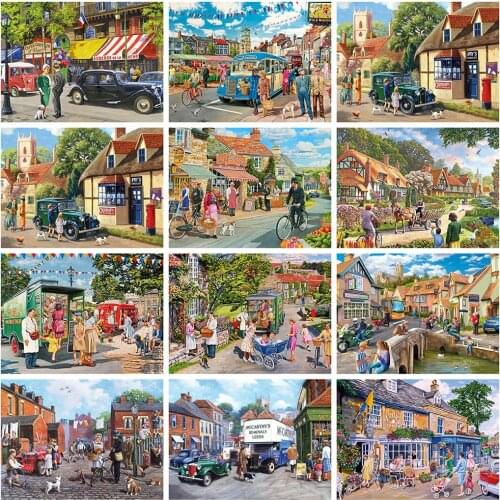 HUACAN 5d Diamond Painting Town Mosaic House DIY Diamond Embroidery Cross Stitch Landscape Home Decor Craft Kit