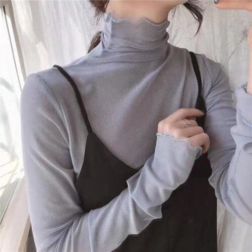 Basic Women Sexy Tshirts Solid High Neck Lace See Through Tops Retro Temperament Mesh Womens Tees Office Ol Lady Splice Tshirt