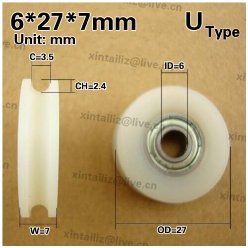 Free shipping sliding door and window roller wheel 6*27*7 groove PA66 nylon plastic U style roller wheel