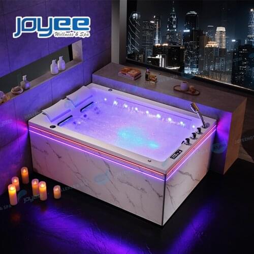 JOYEE Wholesale Bathtub Price 2 Persons Whirlpool Indoor Jacuzzi Function Large Massage Bathtub with LED Light & Waterfall Light