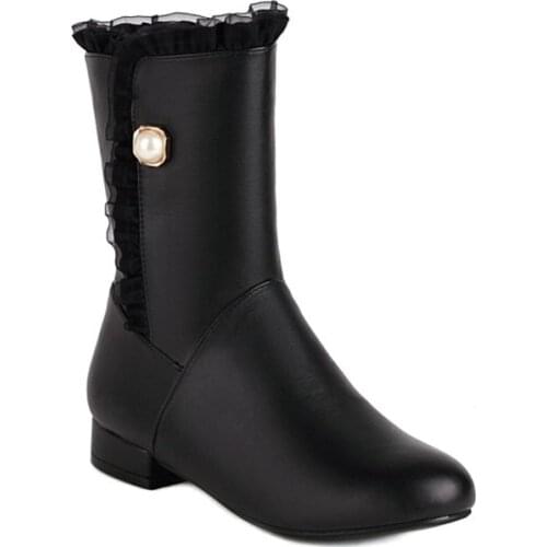 Leather Boots Women Sweet Girl 2021 Autumn Winter Gothic Pink Warm Snow Boots Party High Quality Student White Shoes 7473X-4