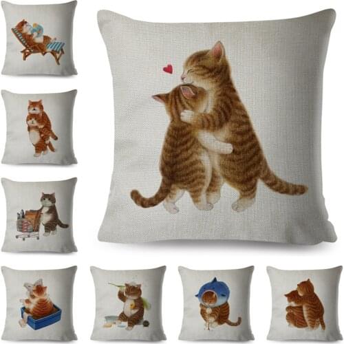 Funny Cat Cushion Cover Decor Cute Cartoon Pet Animal Print Pillowcase Polyester Pillow Case for Sofa Home Children Room 45x45cm