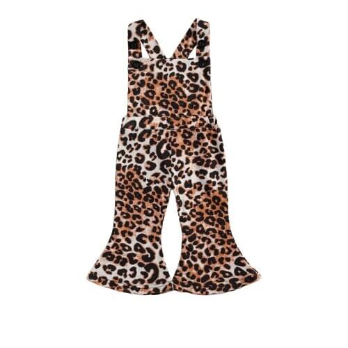 0-3Y Kid Suspender Pants Summer Romper Fashion Leopard Printed Sleeveless Off-Shoulder Ruffle Hem Loose Jumpsuit for Girl