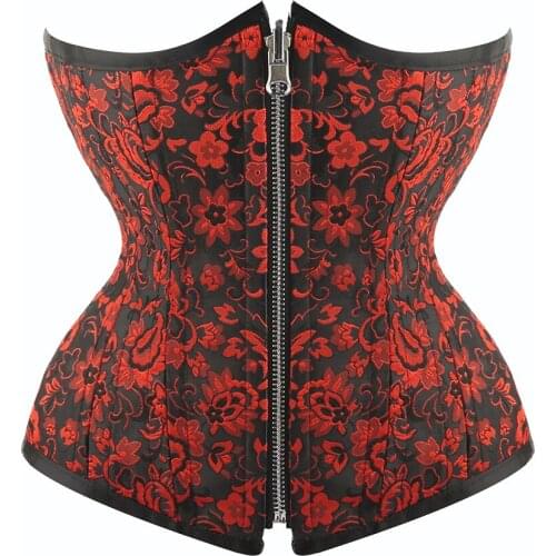 Womens Steampunk Gothic Jacquard Underbust Corset Top Tummy Shaper Modeling Strap Brocade Punk Corselet Slimming Waist Cinchers