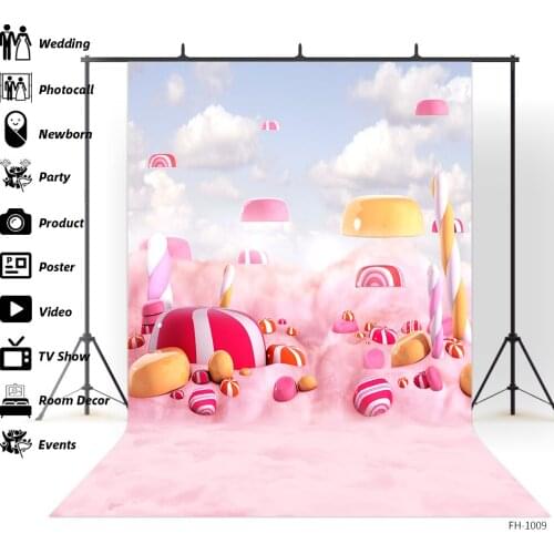 Sweet Candy White Cloud Pink Theme Photo Background Baby Shower Newborn Children Girl Birthday Party Banner Photography Backdrop
