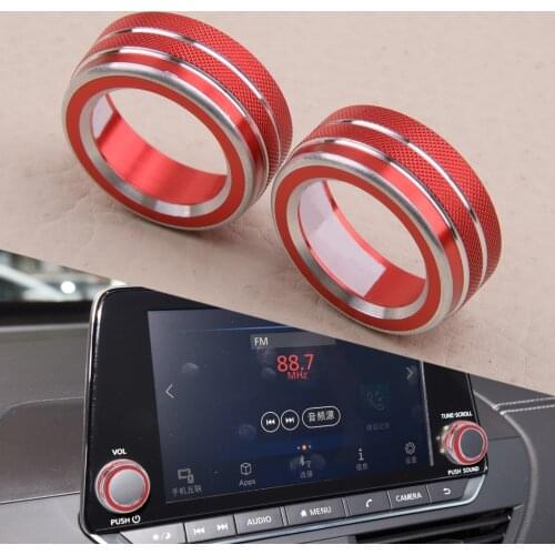 1 Set Red Car CD Audio Switch Knob Rings Covers Trim Aluminum Alloy Decoration Fit For Nissan Teana Altima 2019 2020