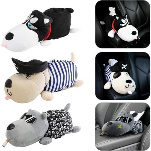 Hot Creative Car Tissue Box Plush Husky Cartoon Animals Dog Napkin Holder on Armrest Headrest Car Accessories Car Tissue Holder