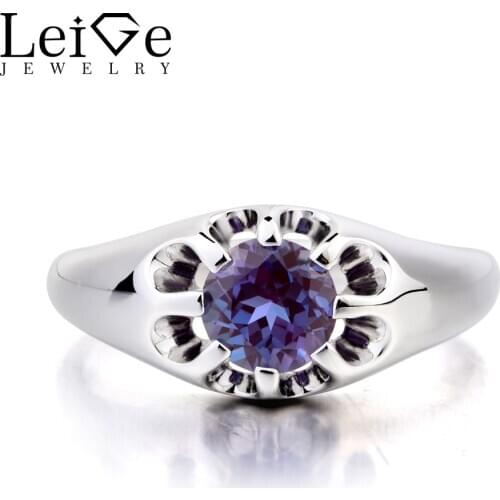 Leige Jewelry Lab Alexandrite Ring Wedding Ring Color Change Gemstone 925 Sterling Silver Ring June Birthstone Solitaire Ring