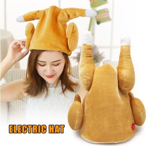 Cute Plush Toy Electronic Dance Chicken Leg Funny Hat Adjustable Birthday Gifts for Adult Children HSJ88