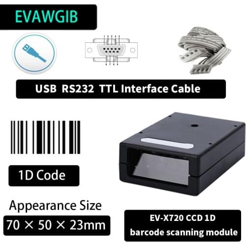 RS232 USB TTL 1D CCD Barcode Scanner Module Fixed mount Scanner Module1d barcode scanner QR Barcode EVAWGIB