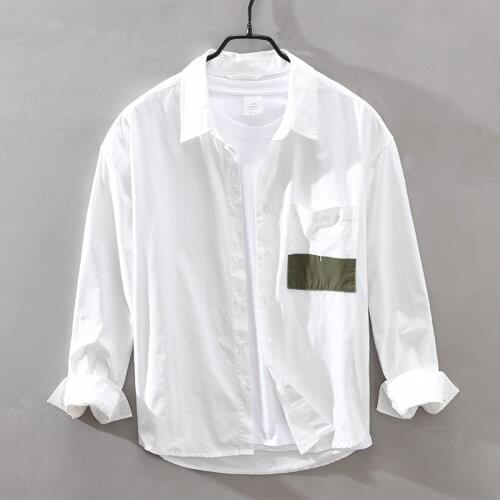 Men Autumn Fashion Long Sleeve Shirts Slim Fit Casual Wild Trendy Cotton Simple Top Male Pocket Color Matching Clothing Y3458