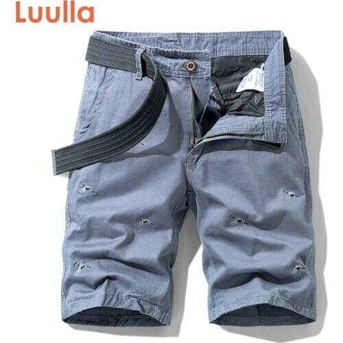 Luulla Mens 2020 Summer New Embroidery Cotton Cargo Shorts Men Fashion England Casual Loose Fit Knee Length Pockets Shorts Men