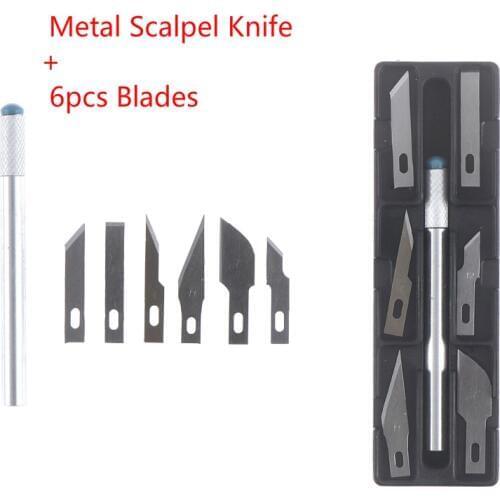 Non-Slip Metal Scalpel Knife Tools Kit Cutter Engraving Craft Knives + 6pcs Blades Mobile Phone PCB DIY Repair Hand Tools