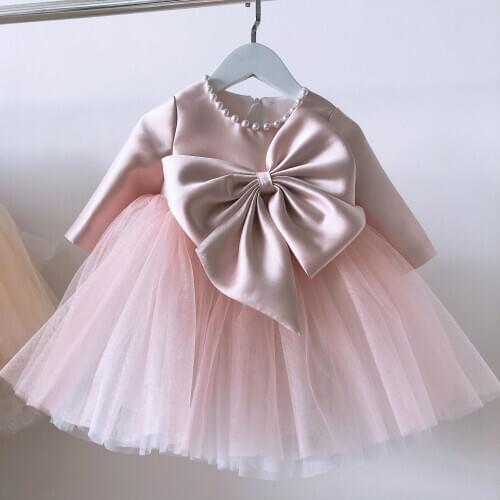 Pink Lace Beads Newborn Baby Girls Dress for Wedding Party Toddler Girls 1 Years Birthday Baptism Gowns Kids Christening Clothes