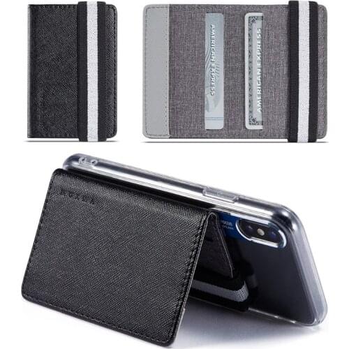 RFID Blocking Adhesive Genuine Leather Credit Card Pocket Sticker Pouch Holder Case for Cell Phone