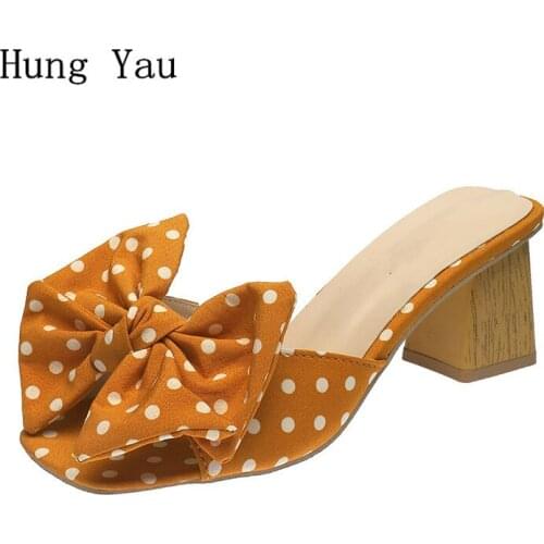Woman Sandals Shoes Slippers Summer Fashion Butterfly-Knot Polka Dot Pumps High Heels Thick Peep Toe Gladiator Big Size 35-43