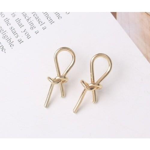 Gold Color Knot Stud Earrings Irregular Design Metal Earrings for Women Hollow Knit Twisted Earrings Small Unusual Earrings