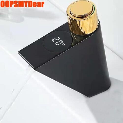 Digital Display Faucet Bathroom Hot Cold Mixer Thermostatic Tap Wash Basin Black Gold Crane Washbasin Modern Luxury Copper Grifo
