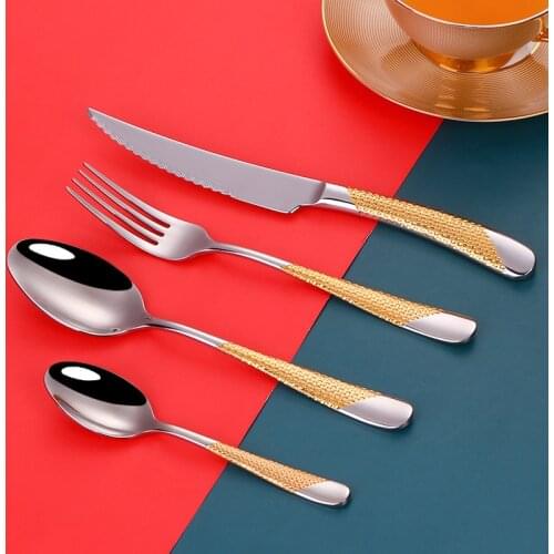 Fork Spoon Knife Stainless Steel Gold Tableware Cutlery Set Wholesale Flatware Set Western Portable Silverware Dinnerware Set