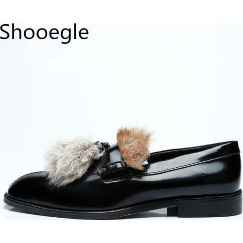 Men Furry Hair Shoes Raccoon Fur Men Casual Shoes Slip on Fashion Black Loafers Flat Shoes Party Dress Men Shoes