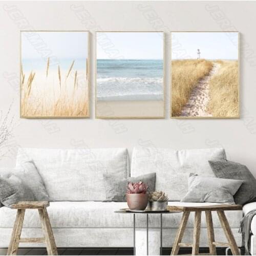 Waves Reed Road Landscape Poster Nordic Style Wall Art Canvas Print Painting Modern Living Room Decoration