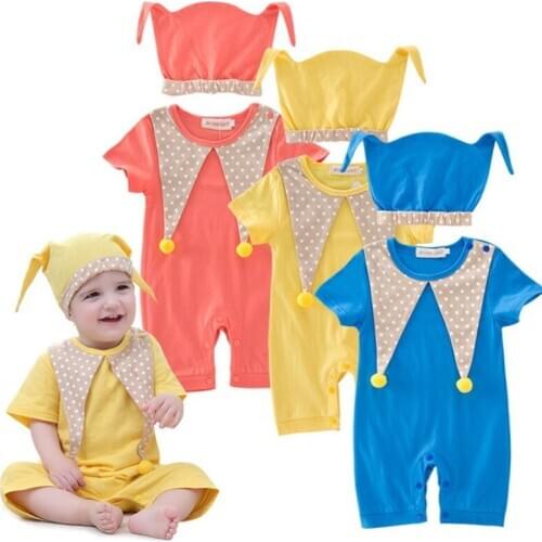 High Quality Newborn Baby Clown Style Romper Bebe Boys Girls Masquerade Cosplay One-pieces With Har Circus Clown Costumes 6-12M