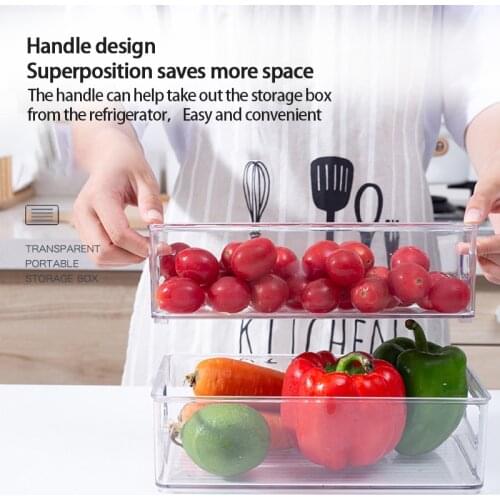 S/M/L Refrigerator Storage Box Stackable Transparent Plastic Food Organizer With Handles Home Kitchen Fridge Freezer Container