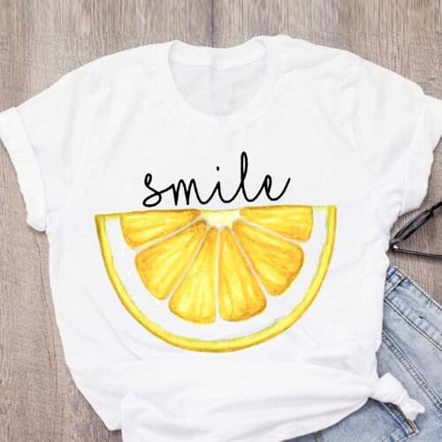 Women Graphic Orange Pineapple Printed Smile Tee Summer Lady Tops T-Shirt Shirt Lemon Womens Clothing Tee Female T Shirt