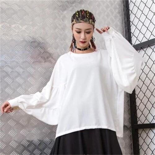 2021 spring and summer new style Lantern Sleeve personality casual casual loose round neck chiffon shirt