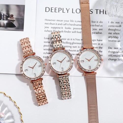 Women Luxury Rhinestone Shiny Small Round Dial Buckle Wristwatch Watch Gift