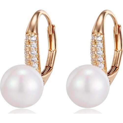 8MM Natural Pearl Stud Earrings for Women Gold Silver Color Cubic Zirconia Earrings with Pearl Wedding Party Jewelry Girls Gifts