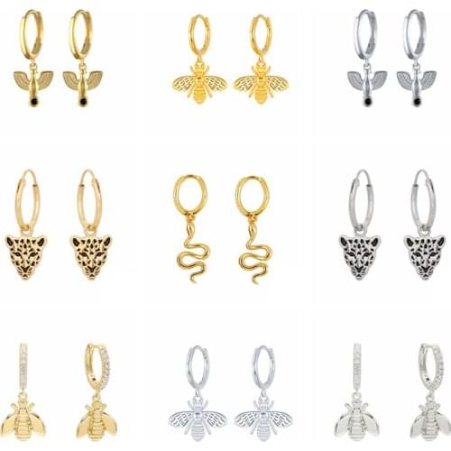 CANNER 925 Sterling Silver Hoops Earrings For Women Bee Pigeon Leopard Snake Ear ring pendientes plata 925 2021 Trend Jewelry