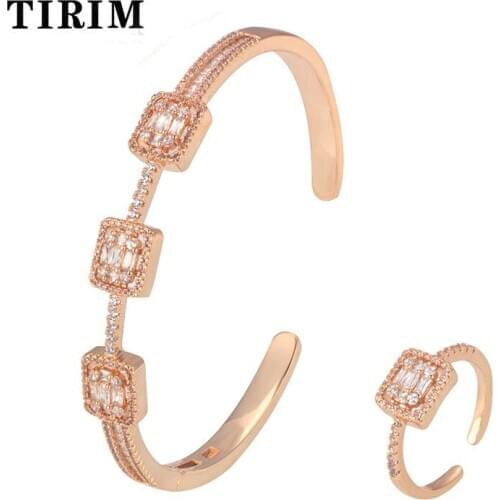 TIRIM Trendy Luxury Stackable Statement Bracelet Ring For Women Wedding Full Cubic Zircon Crystal CZ Bangle Dubai Engagement