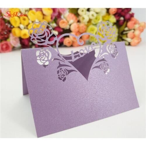 10/50pcs Laser Cut Sweet Love Heart Flowers Place Card Wine Wedding Invitation Decoration Holder Party Table Paper Name Cards7Z