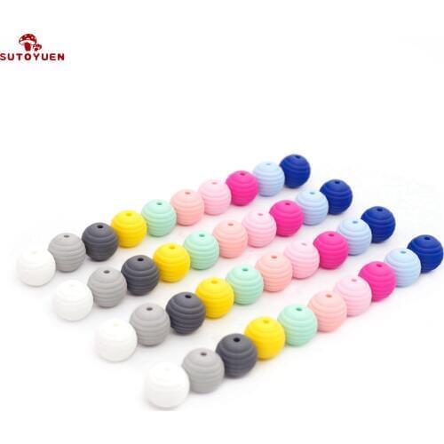 Sutoyuen 20pcs BPA Free Silicone Beads 15mm Thread Spiral Teether Beads DIY Baby Chewable Teething Sensory Toy Accessories